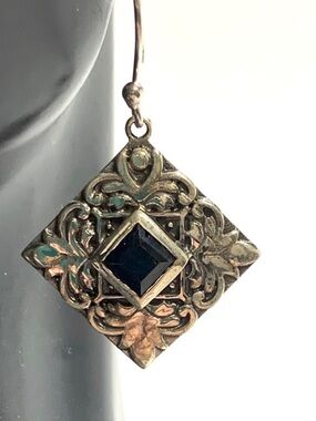 ORCHID STERLING SILVER WITH DARK BLUE SAPPHIRES DANGLE EARRINGS